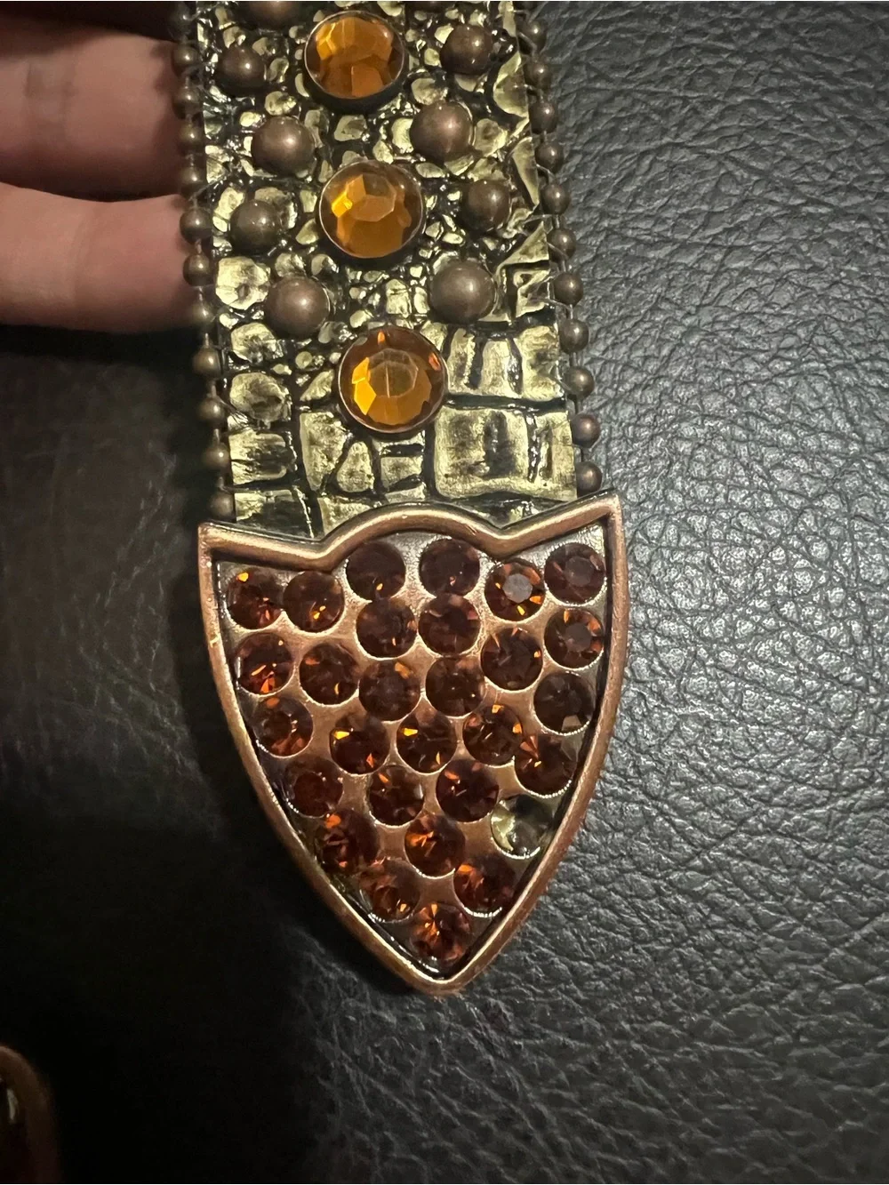 Y2K Western Bling Belt with Amber Crystals-Small